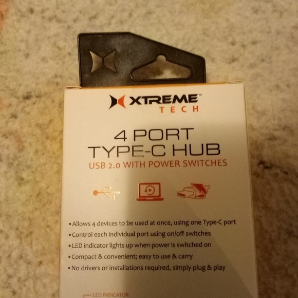 Xtreme Tech 4 Port Type-C Hub USB 2.0 with Power Switches Sealed - Picture 5 of 13